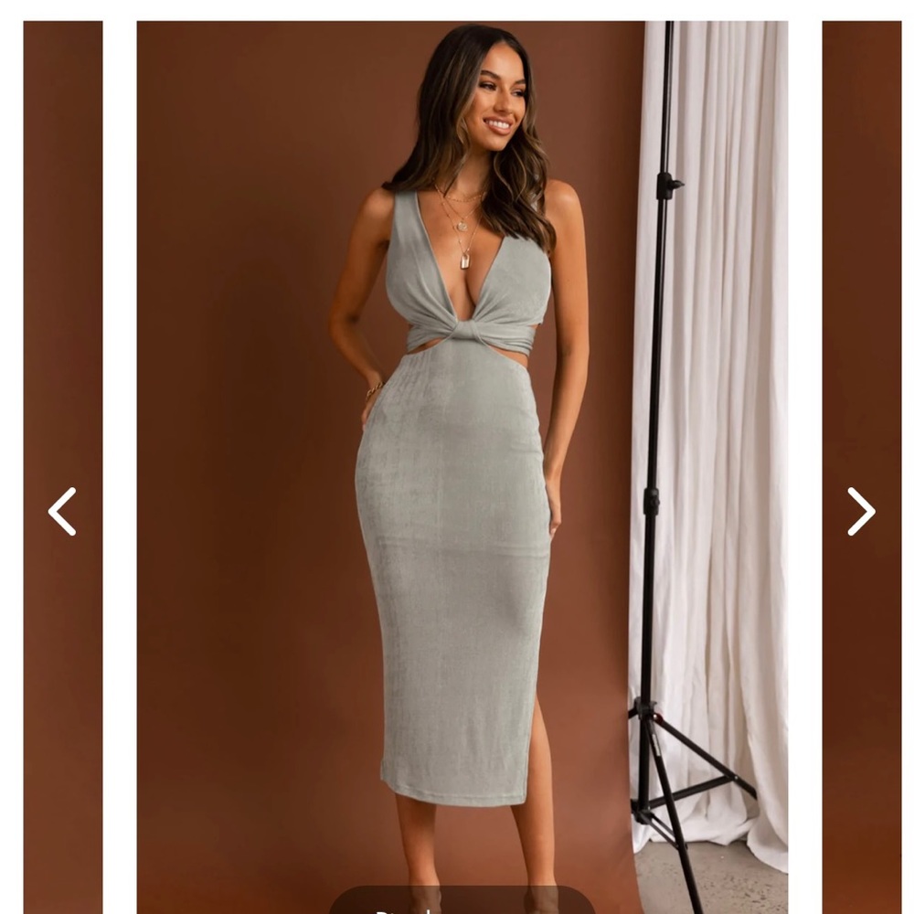 Moon River Plunging Neckline Midi Dress Sage
